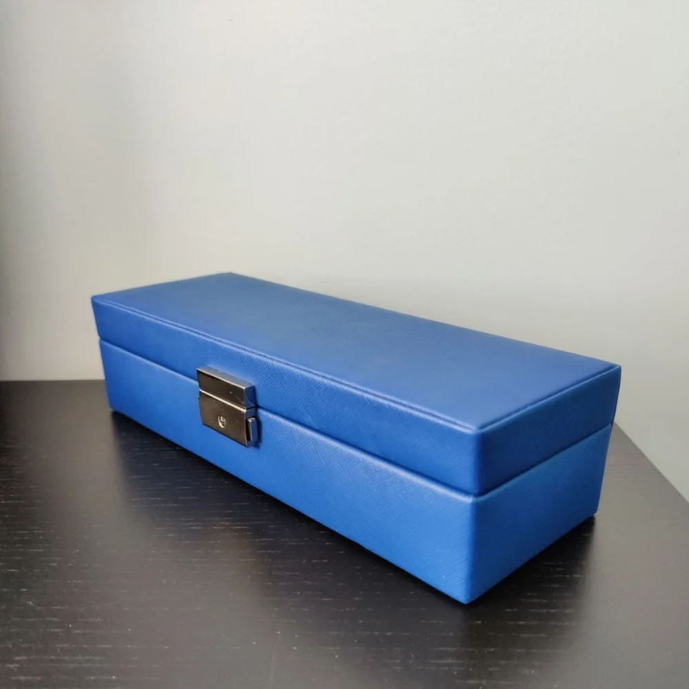 WOLF heritage Safe Deposit Jewelry Organizer Box With Compartment and Lock Blue